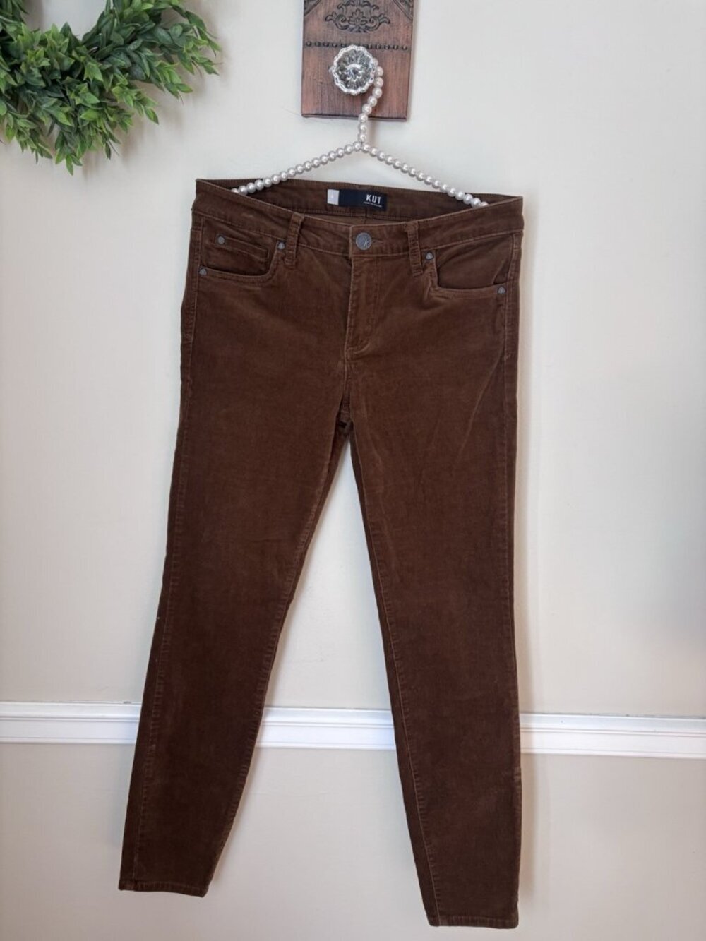 Kut From The Kloth Size 6 Diana Fab Ab Skinny Brown Corduroy Pants